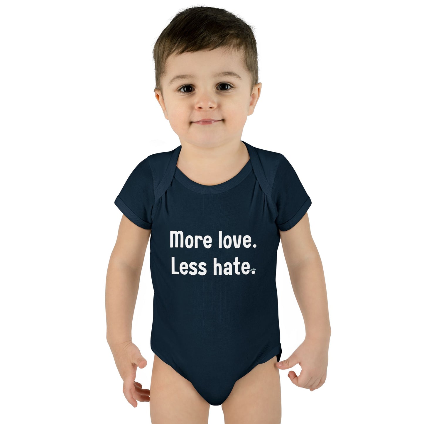 "More love. Less hate." – Baby Onesie, Positive Message Newborn Gift
