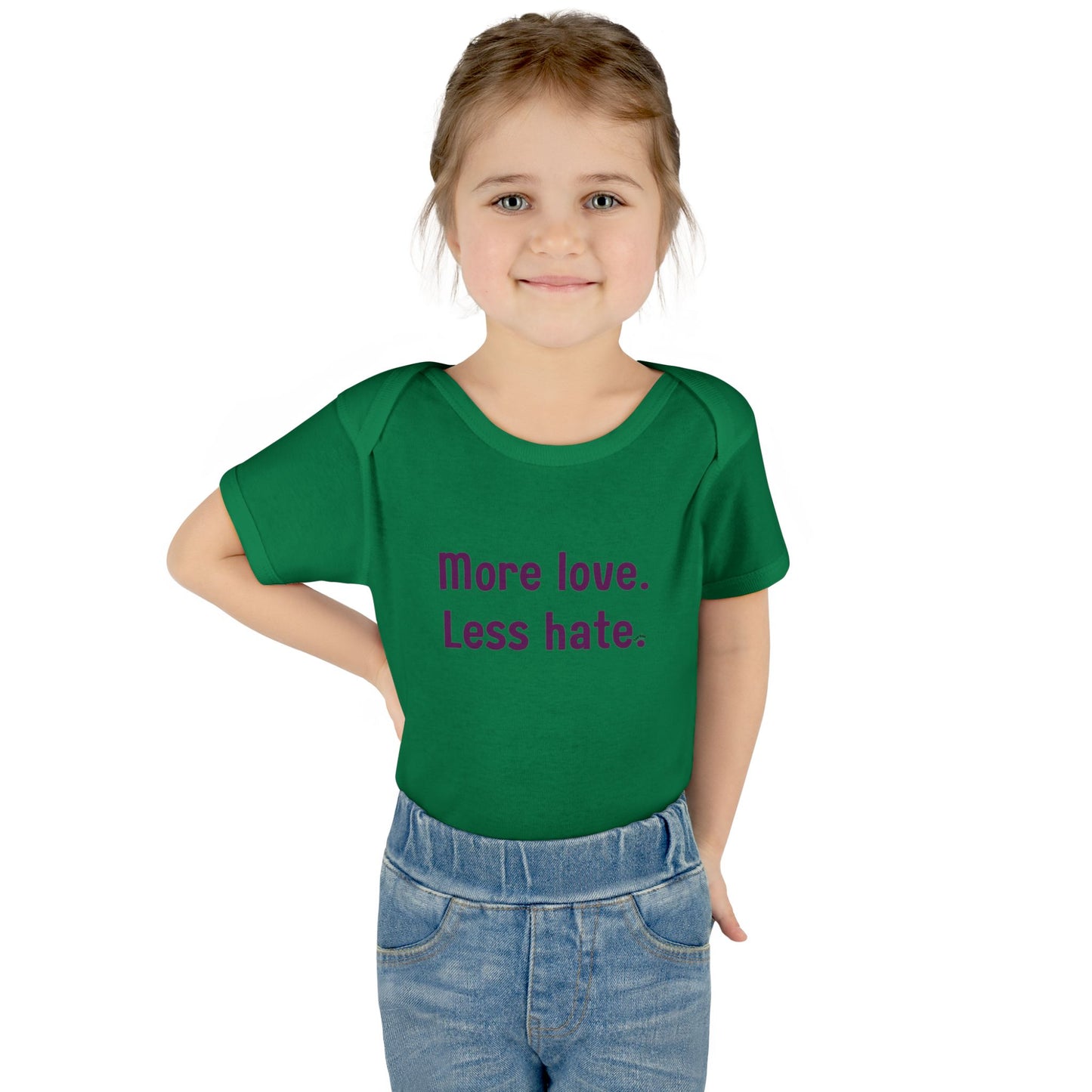 "More love. Less hate." – Baby Onesie, Positive Message Newborn Gift