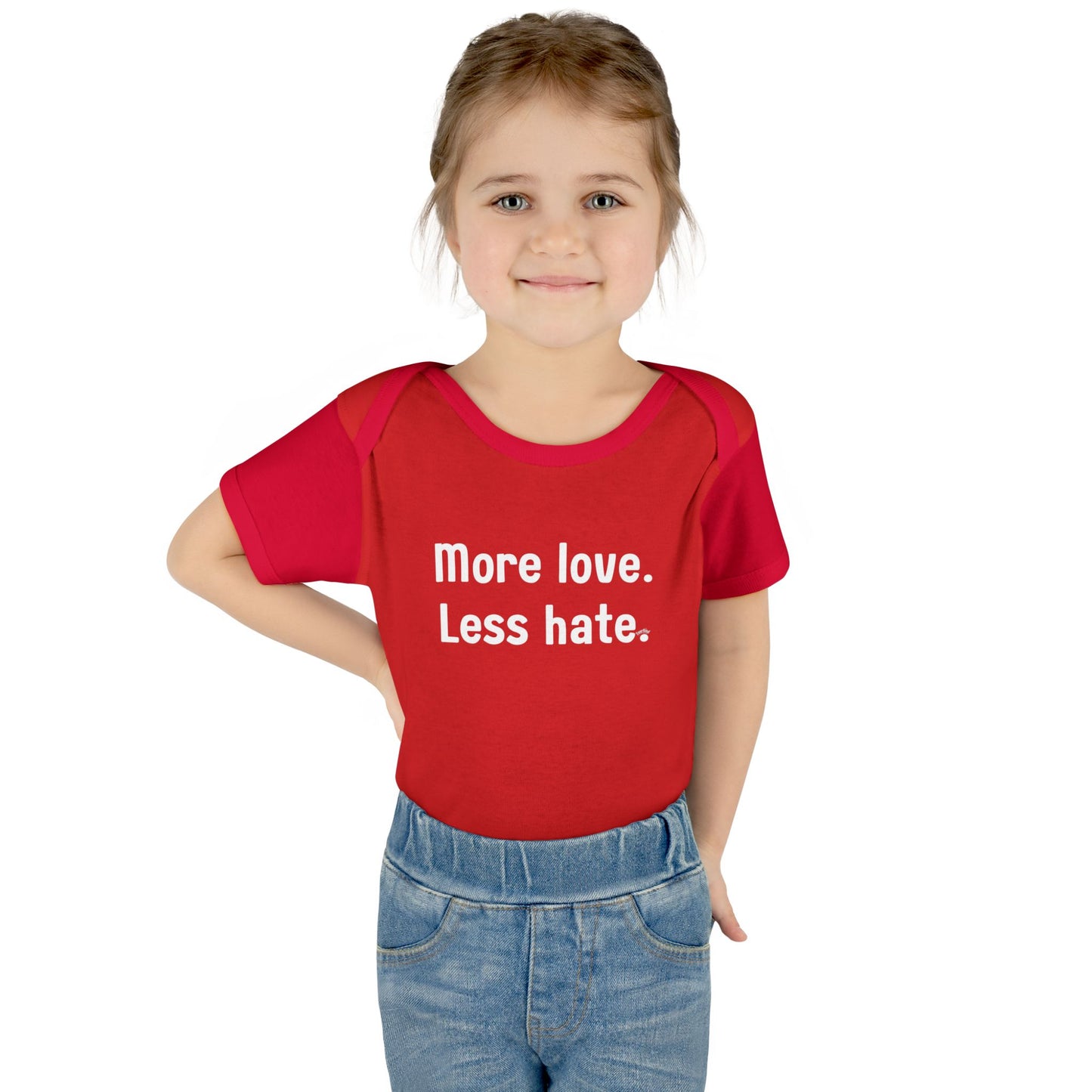 "More love. Less hate." – Baby Onesie, Positive Message Newborn Gift