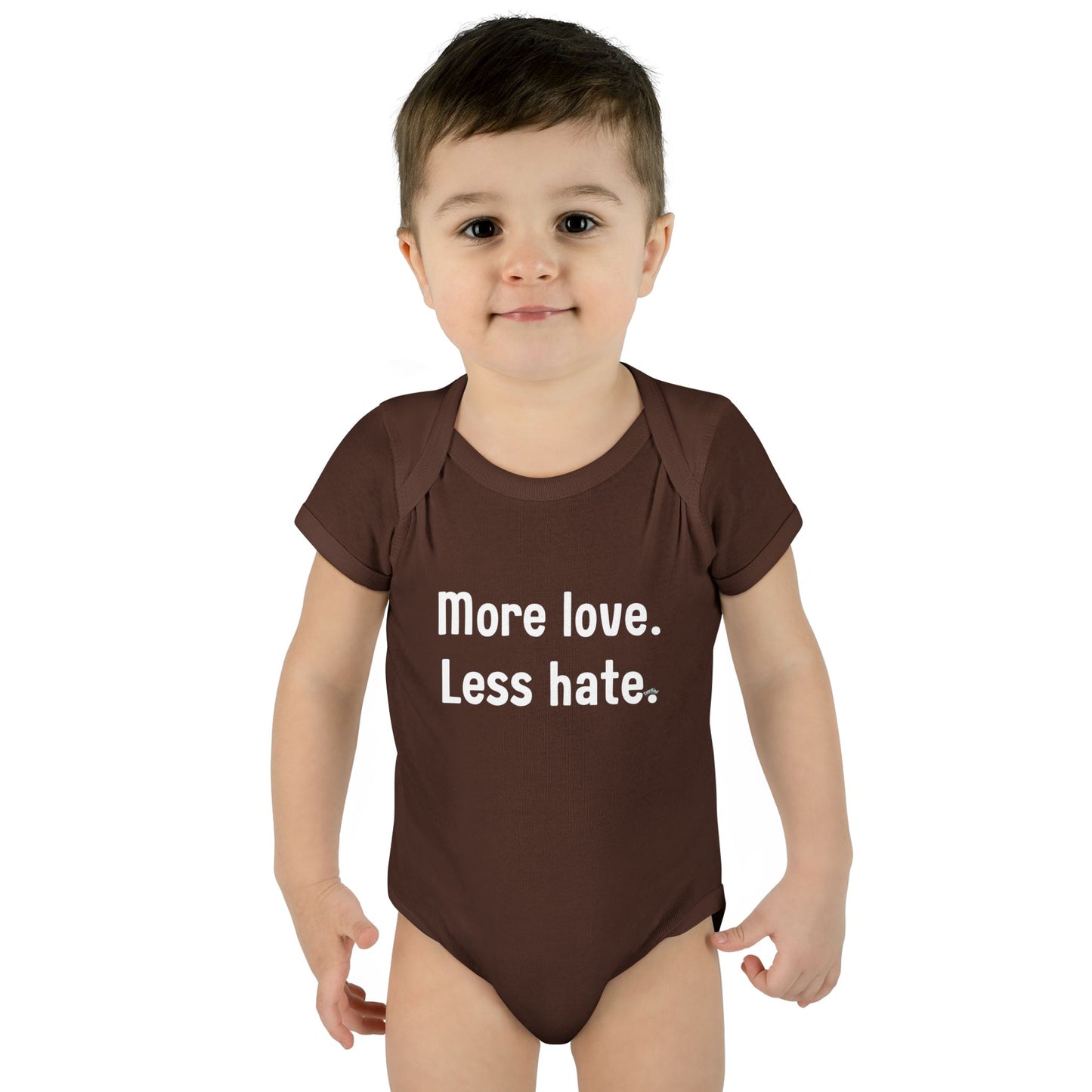 "More love. Less hate." – Baby Onesie, Positive Message Newborn Gift