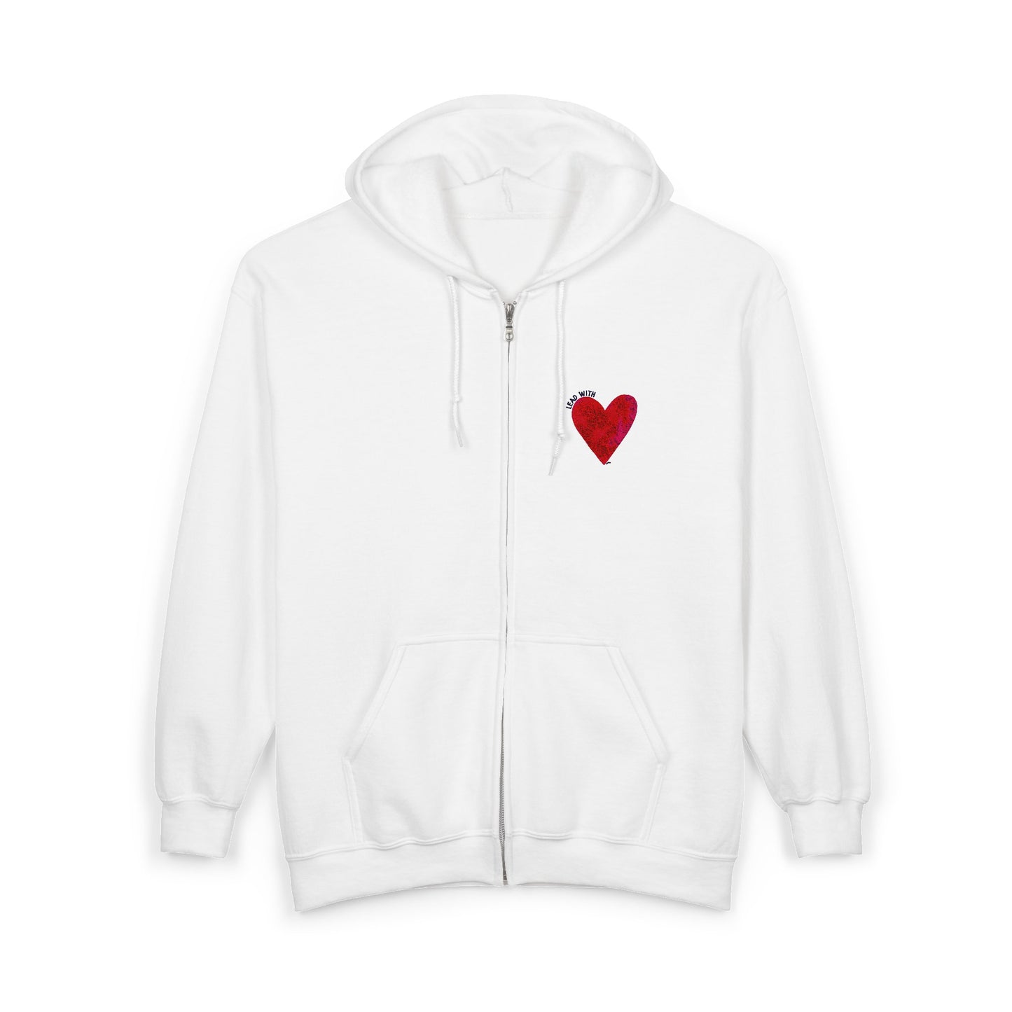 Lead with Love Heart Embroidered Full Zip Hoodie – Minimalist Heart Hoodie