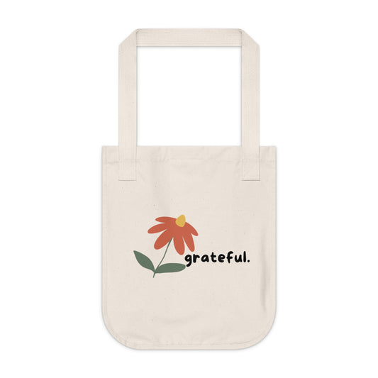 "grateful." Organic Canvas Tote Bag | Eco-Friendly