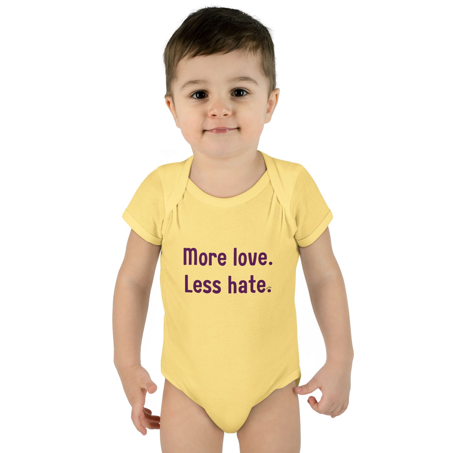 "More love. Less hate." – Baby Onesie, Positive Message Newborn Gift
