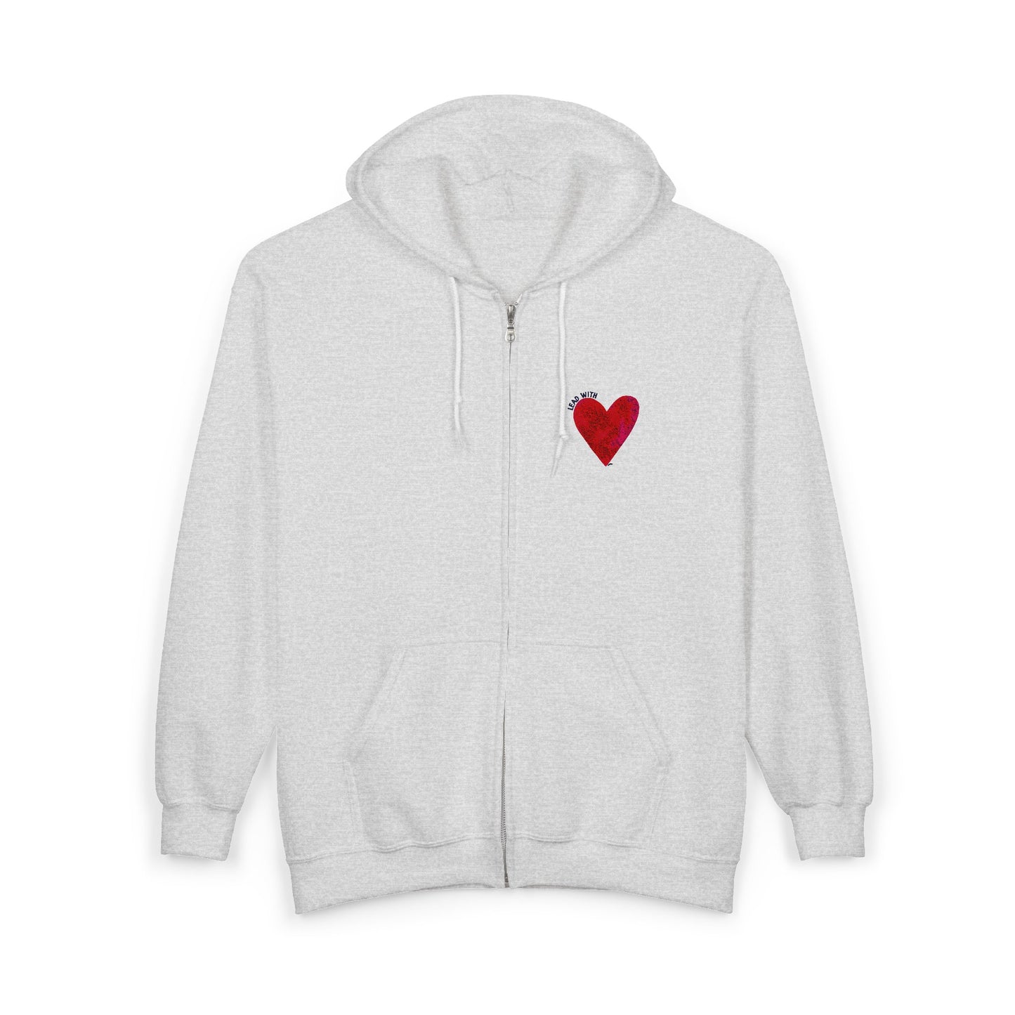 Lead with Love Heart Embroidered Full Zip Hoodie – Minimalist Heart Hoodie