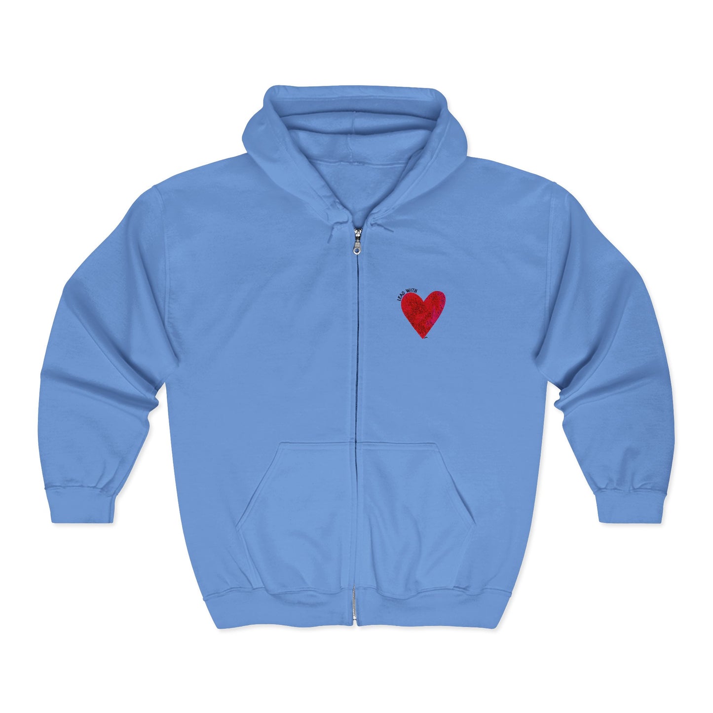 Lead with Love Heart Embroidered Full Zip Hoodie – Minimalist Heart Hoodie