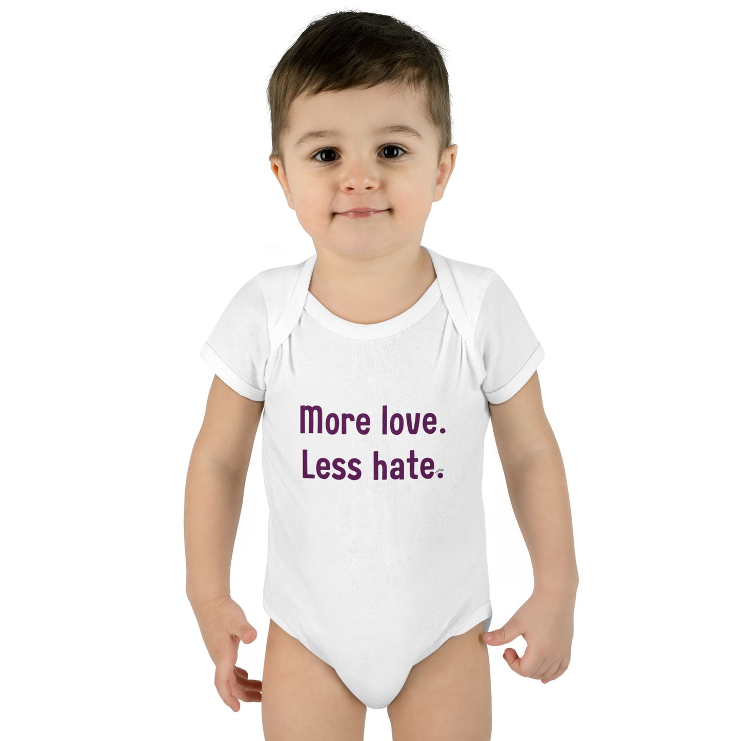 "More love. Less hate." – Baby Onesie, Positive Message Newborn Gift