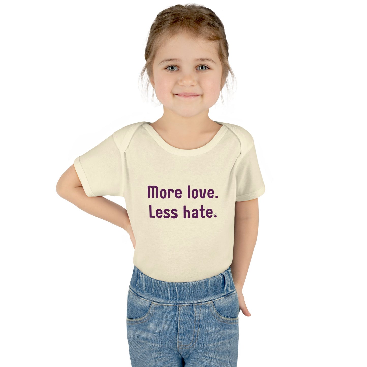 "More love. Less hate." – Baby Onesie, Positive Message Newborn Gift