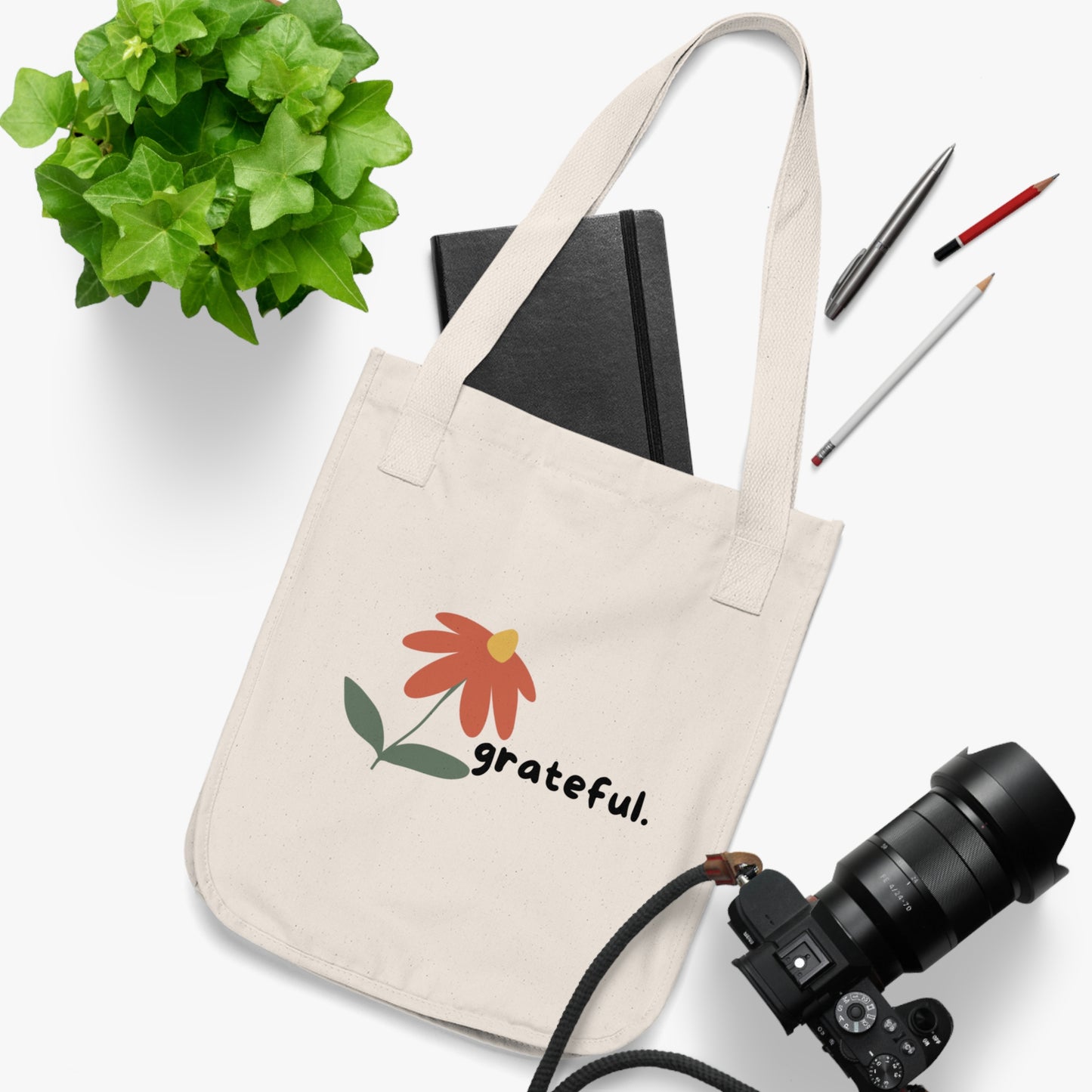 "grateful." Organic Canvas Tote Bag | Eco-Friendly
