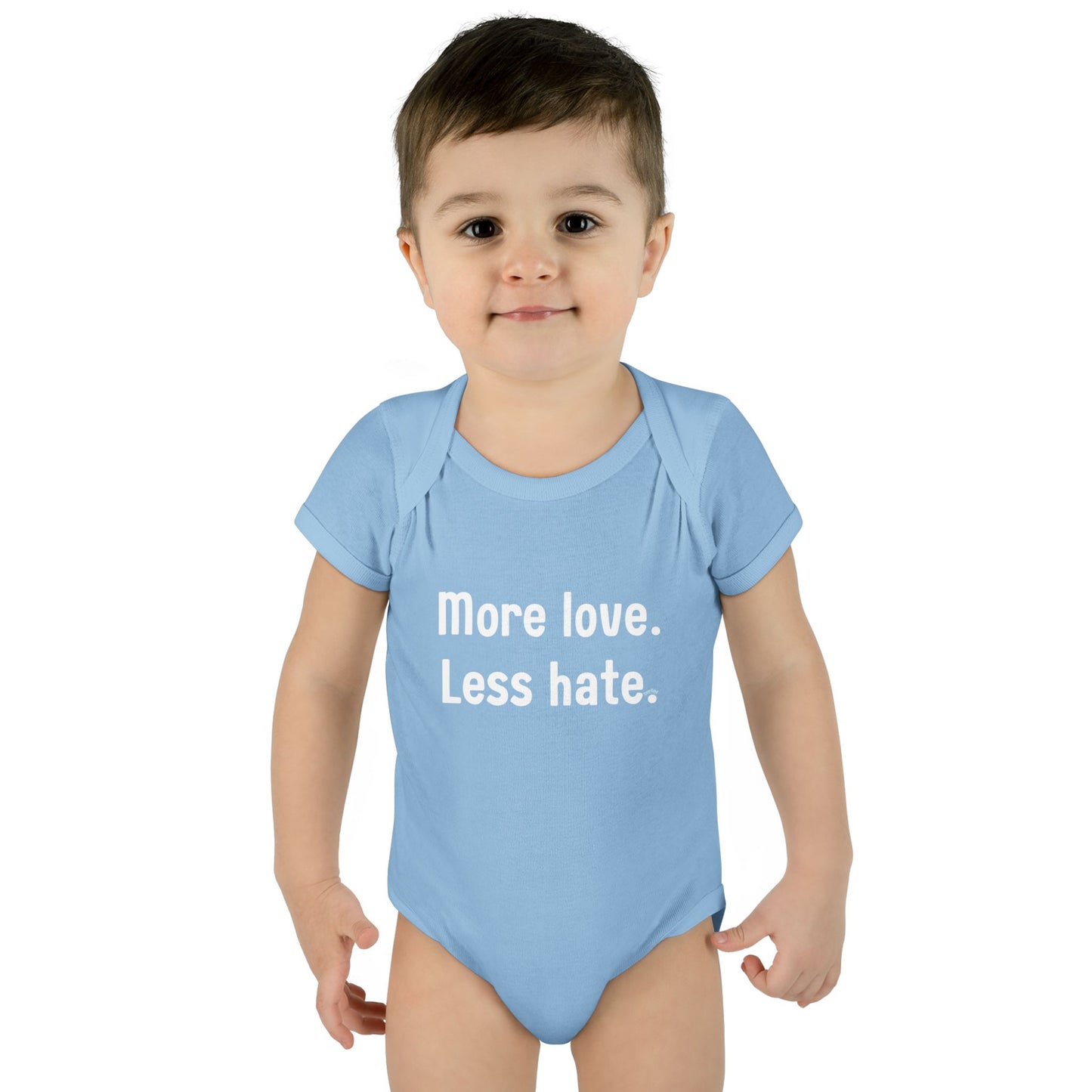 "More love. Less hate." – Baby Onesie, Positive Message Newborn Gift