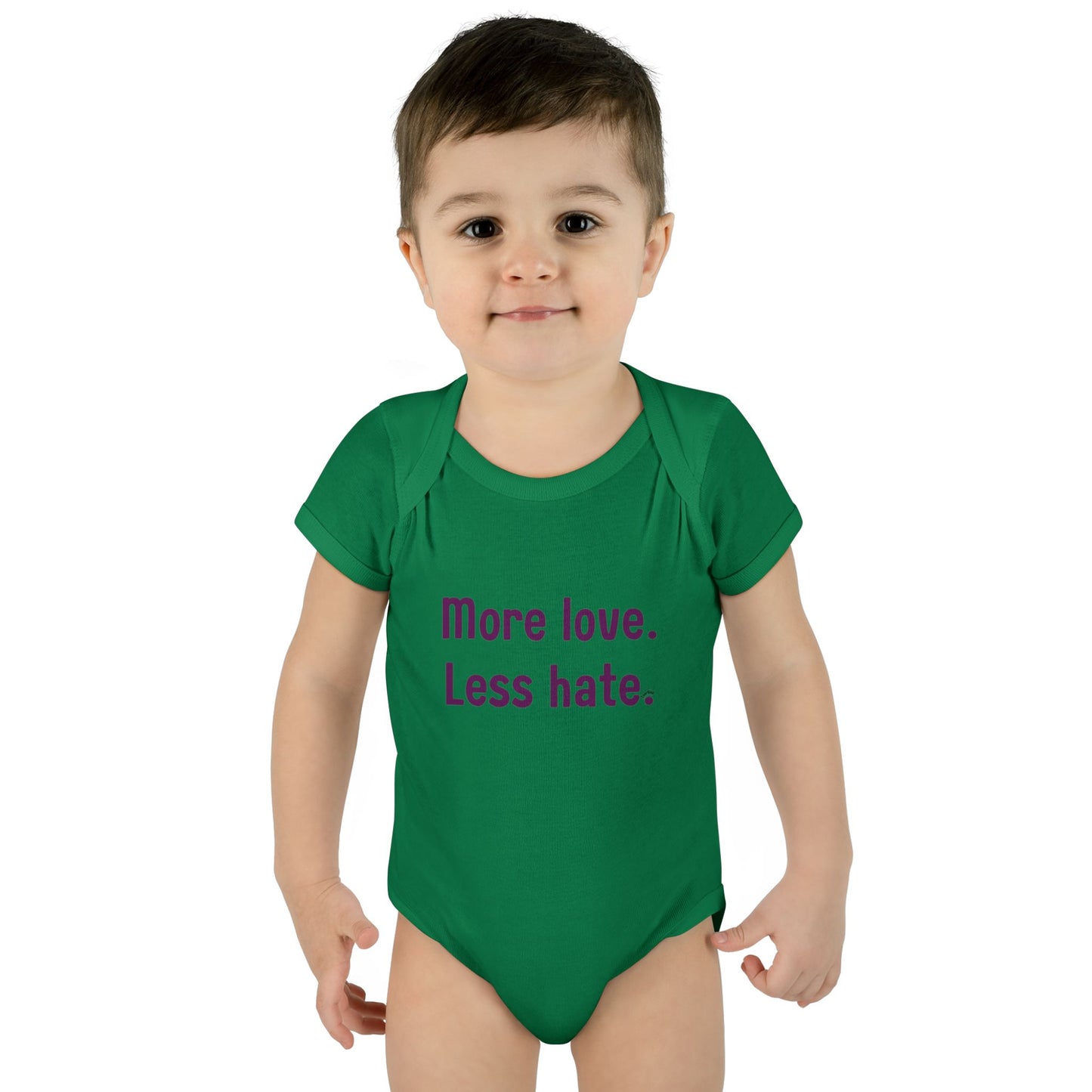 "More love. Less hate." – Baby Onesie, Positive Message Newborn Gift