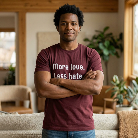 "More Love. Less Hate." Kindness Unixex Cotton T-shirt.