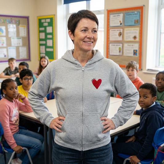 Lead with Love Heart Embroidered Full Zip Hoodie – Minimalist Heart Hoodie