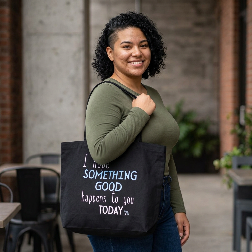 "I Hope Something Good Happens to You Today" Large Organic Cotton Tote Bag