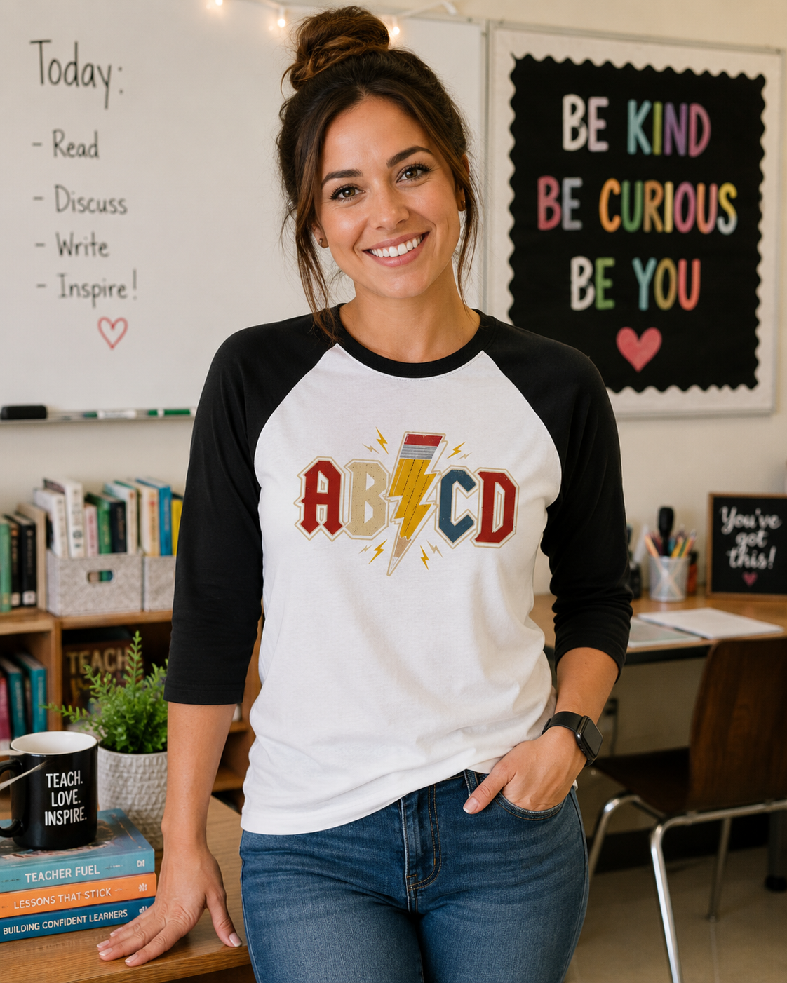ABC Lightning Bolt Baseball Tee — Retro Rock Band Graphic Raglan