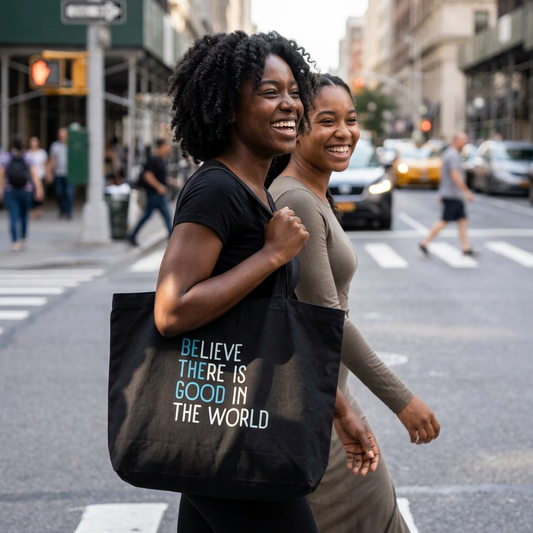 "Believe There Is Good In The World" Inspirational Large Organic Cotton Tote Bag
