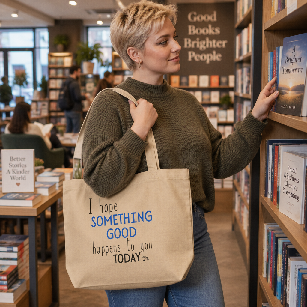"I Hope Something Good Happens to You Today" Large Organic Cotton Tote Bag