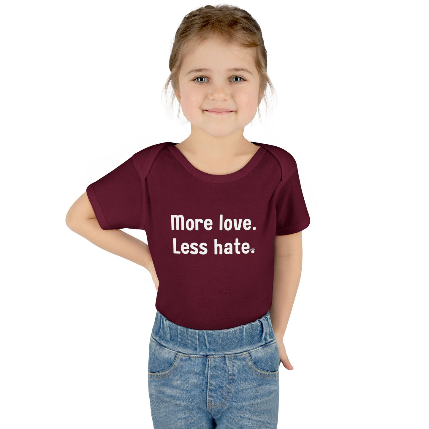 "More love. Less hate." – Baby Onesie, Positive Message Newborn Gift