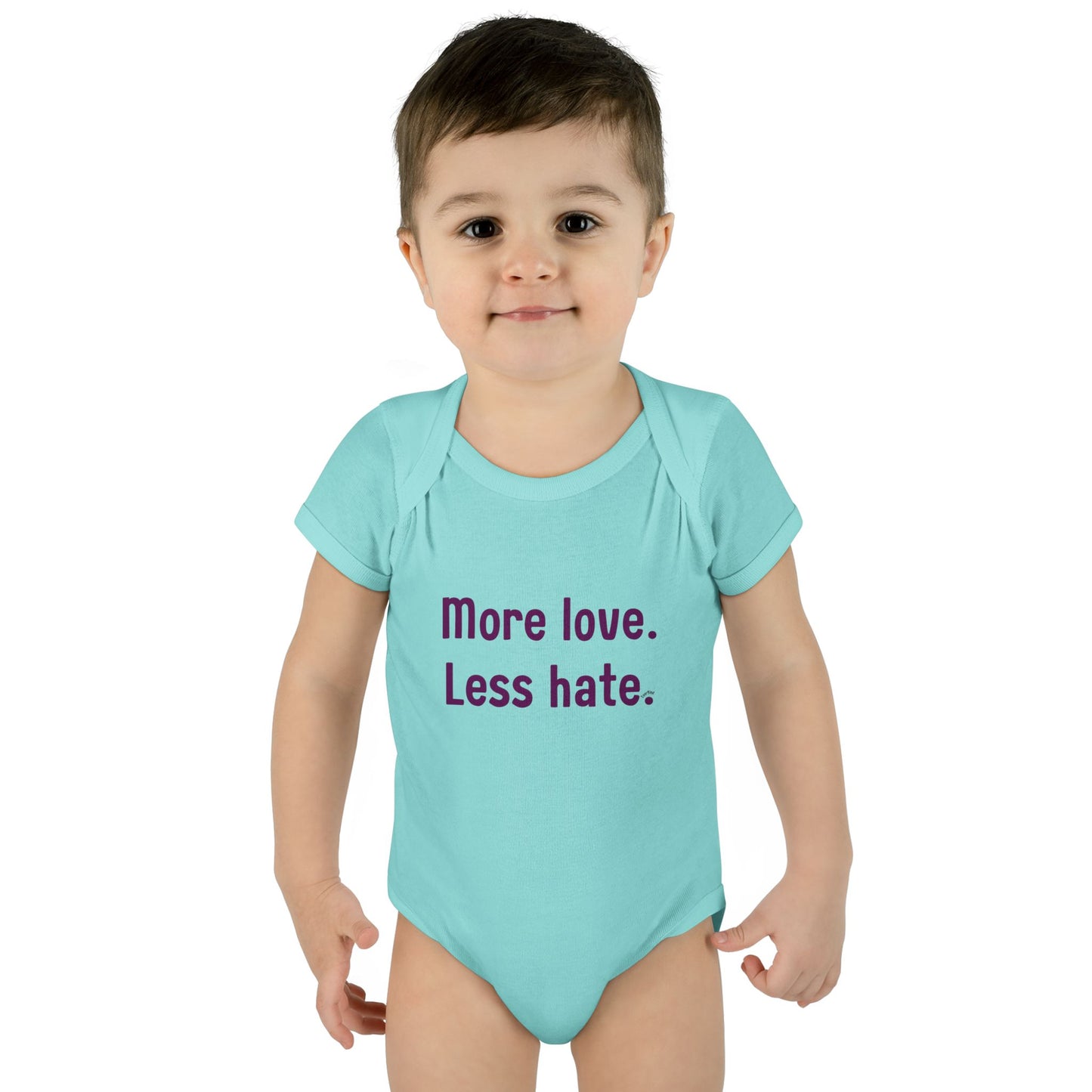 "More love. Less hate." – Baby Onesie, Positive Message Newborn Gift