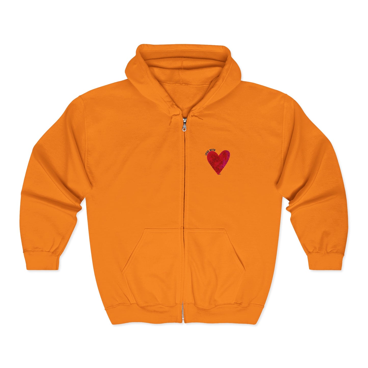 Lead with Love Heart Embroidered Full Zip Hoodie – Minimalist Heart Hoodie