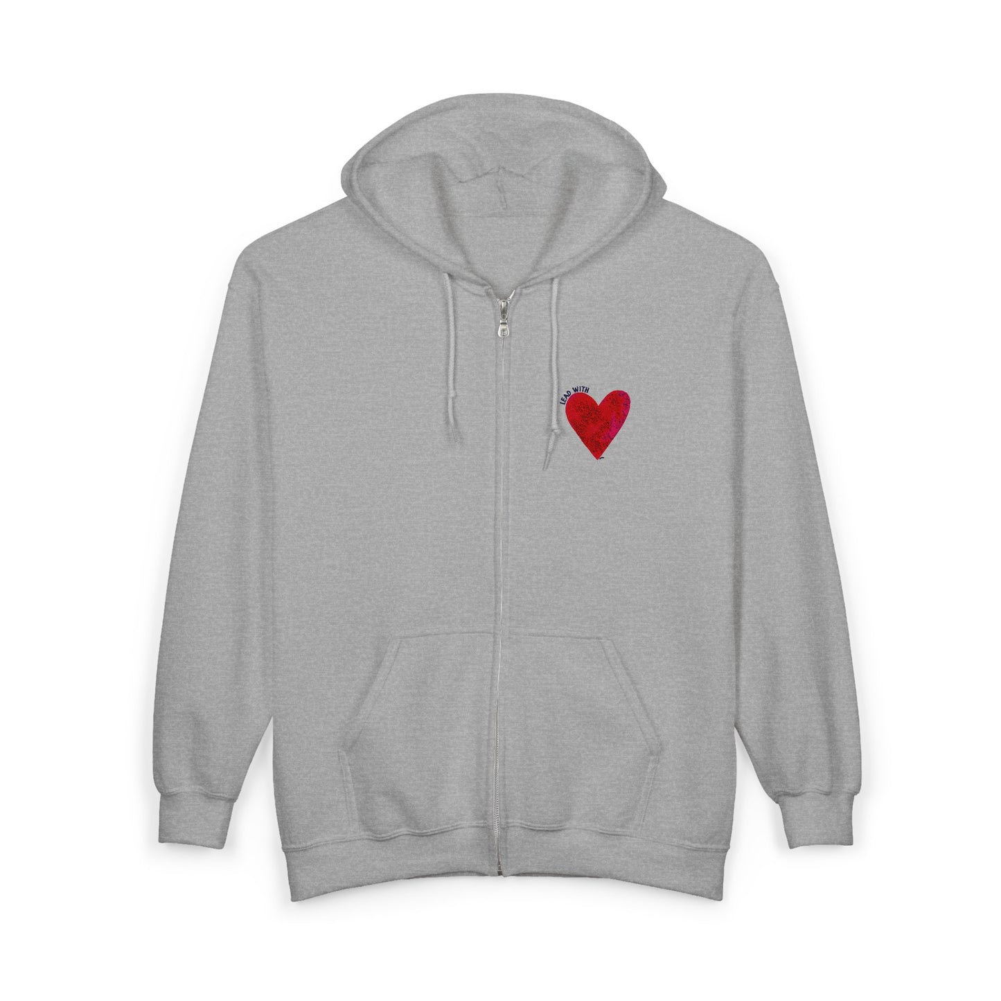 Lead with Love Heart Embroidered Full Zip Hoodie – Minimalist Heart Hoodie