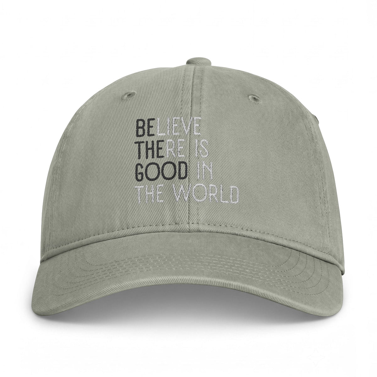 “Believe There Is Good In The World” Embroidered Coastal Washed Baseball Hat