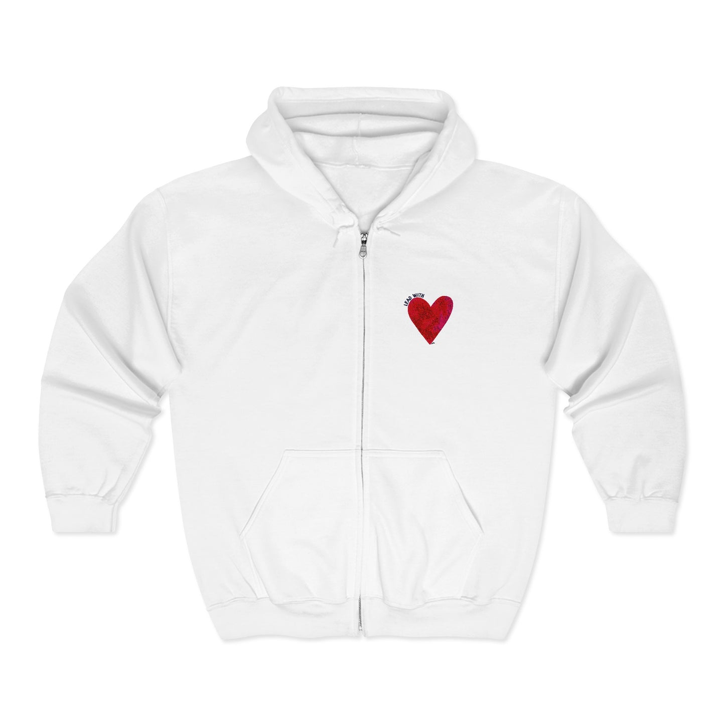 Lead with Love Heart Embroidered Full Zip Hoodie – Minimalist Heart Hoodie