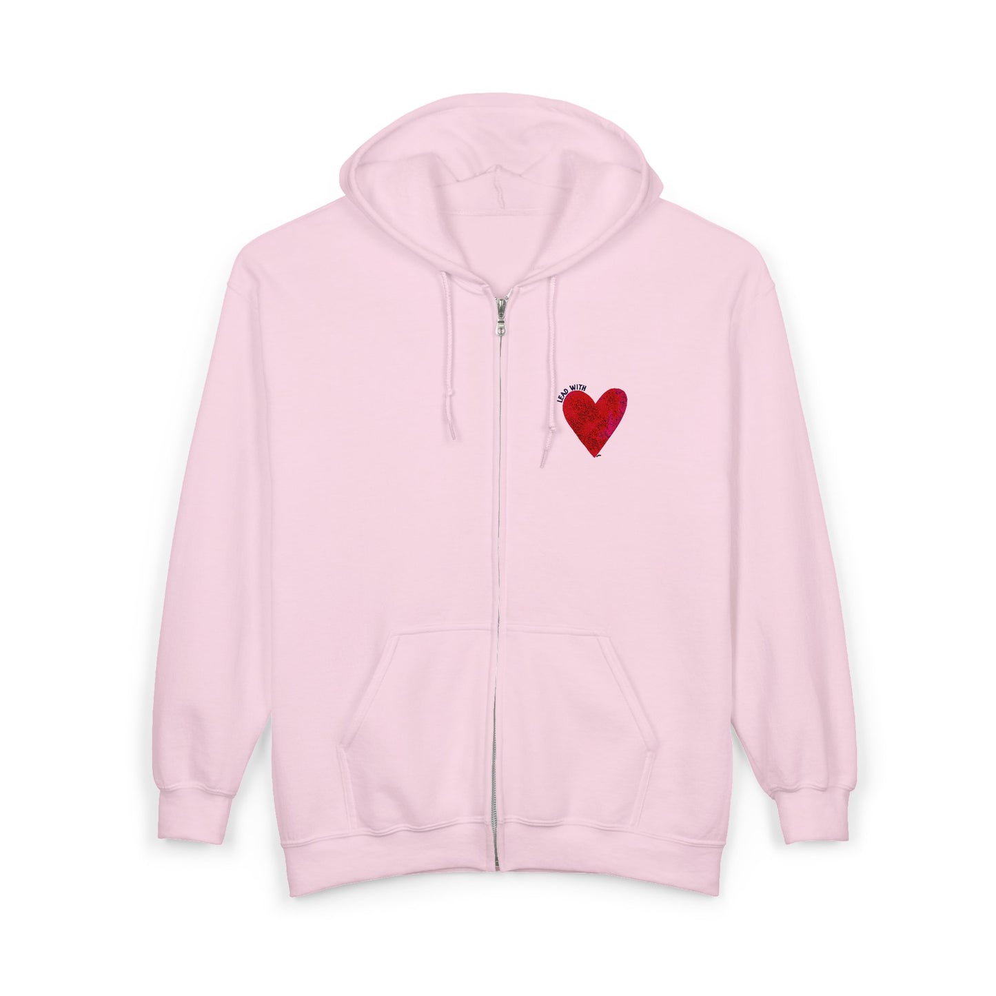 Lead with Love Heart Embroidered Full Zip Hoodie – Minimalist Heart Hoodie