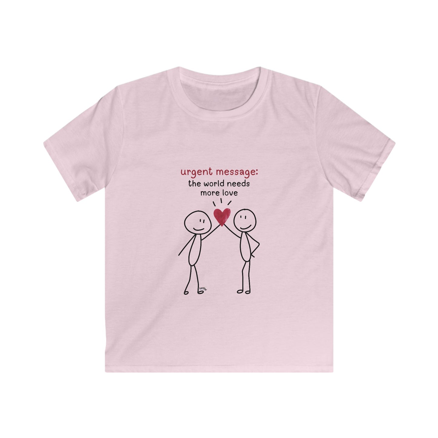 "Urgent Message: The World Needs More Love" Cute Heart Stick Figure Kids' Shirt