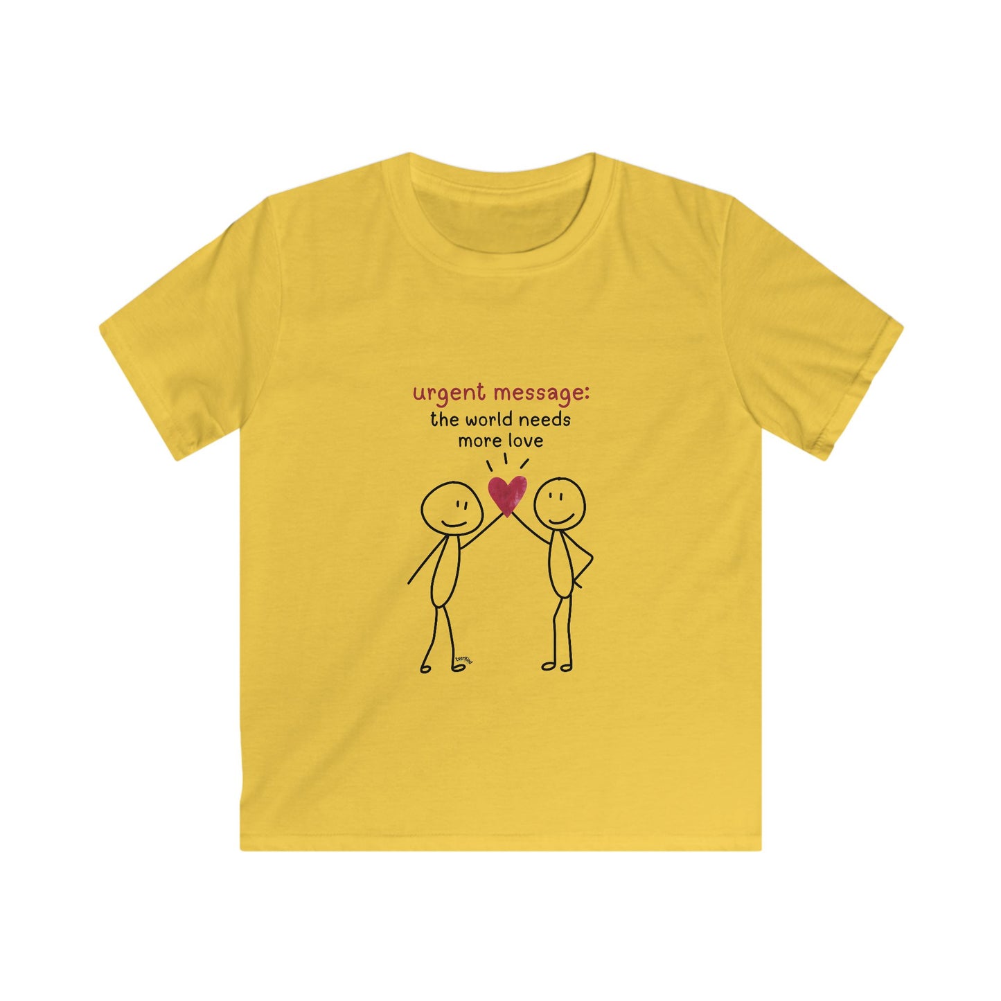 "Urgent Message: The World Needs More Love" Cute Heart Stick Figure Kids' Shirt