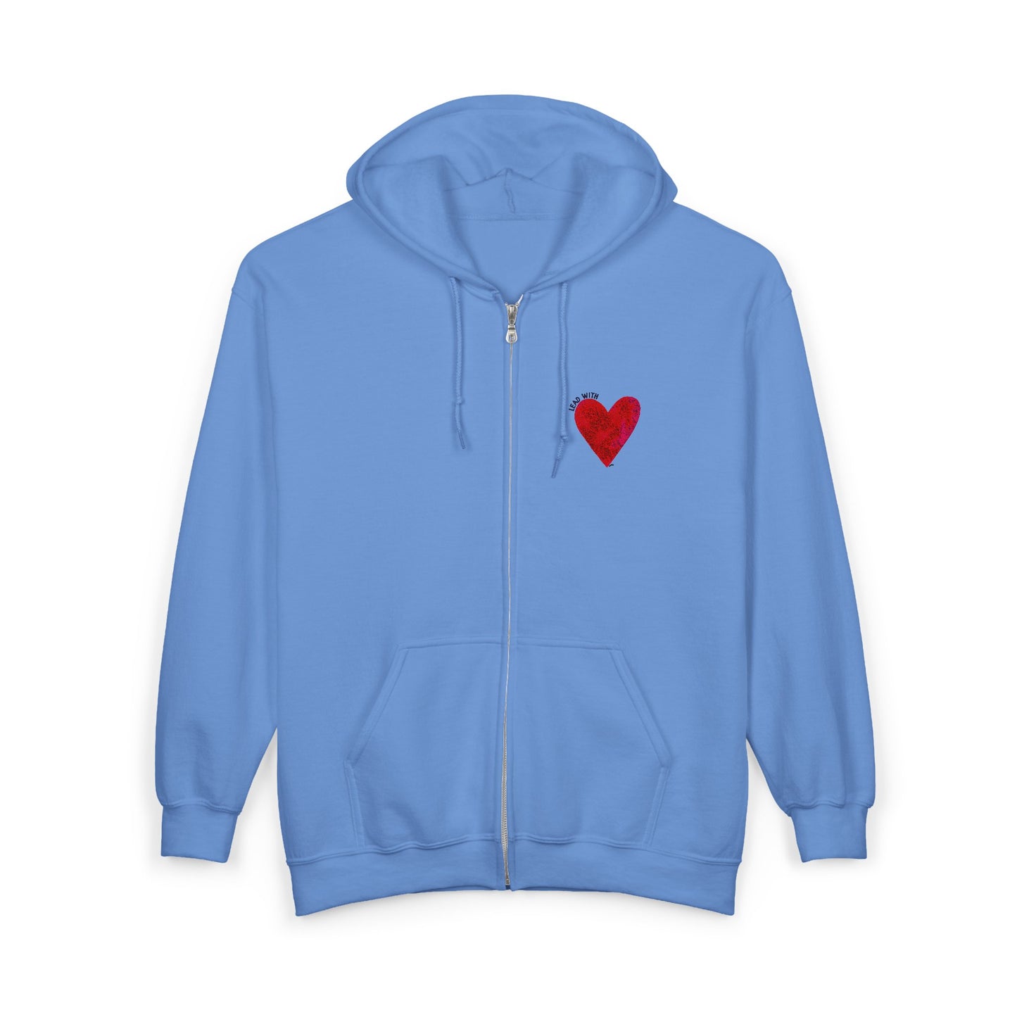 Lead with Love Heart Embroidered Full Zip Hoodie – Minimalist Heart Hoodie
