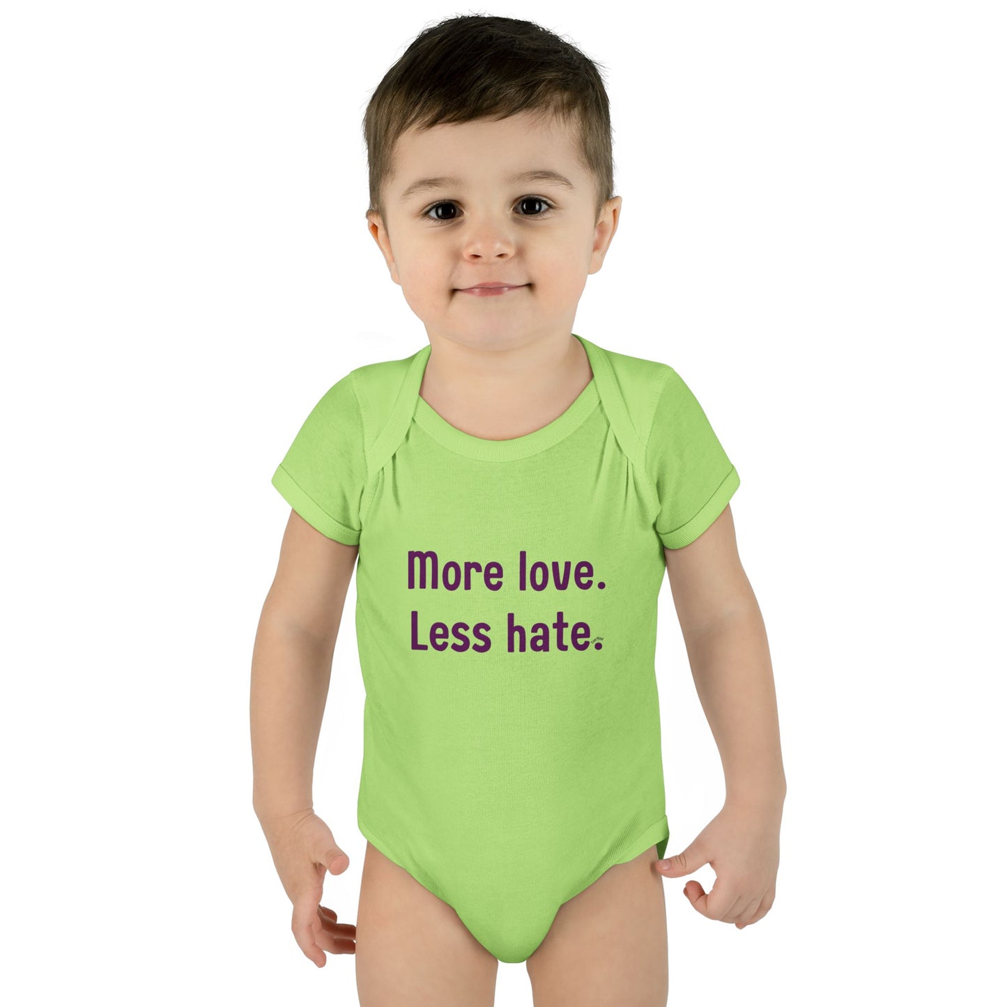 "More love. Less hate." – Baby Onesie, Positive Message Newborn Gift