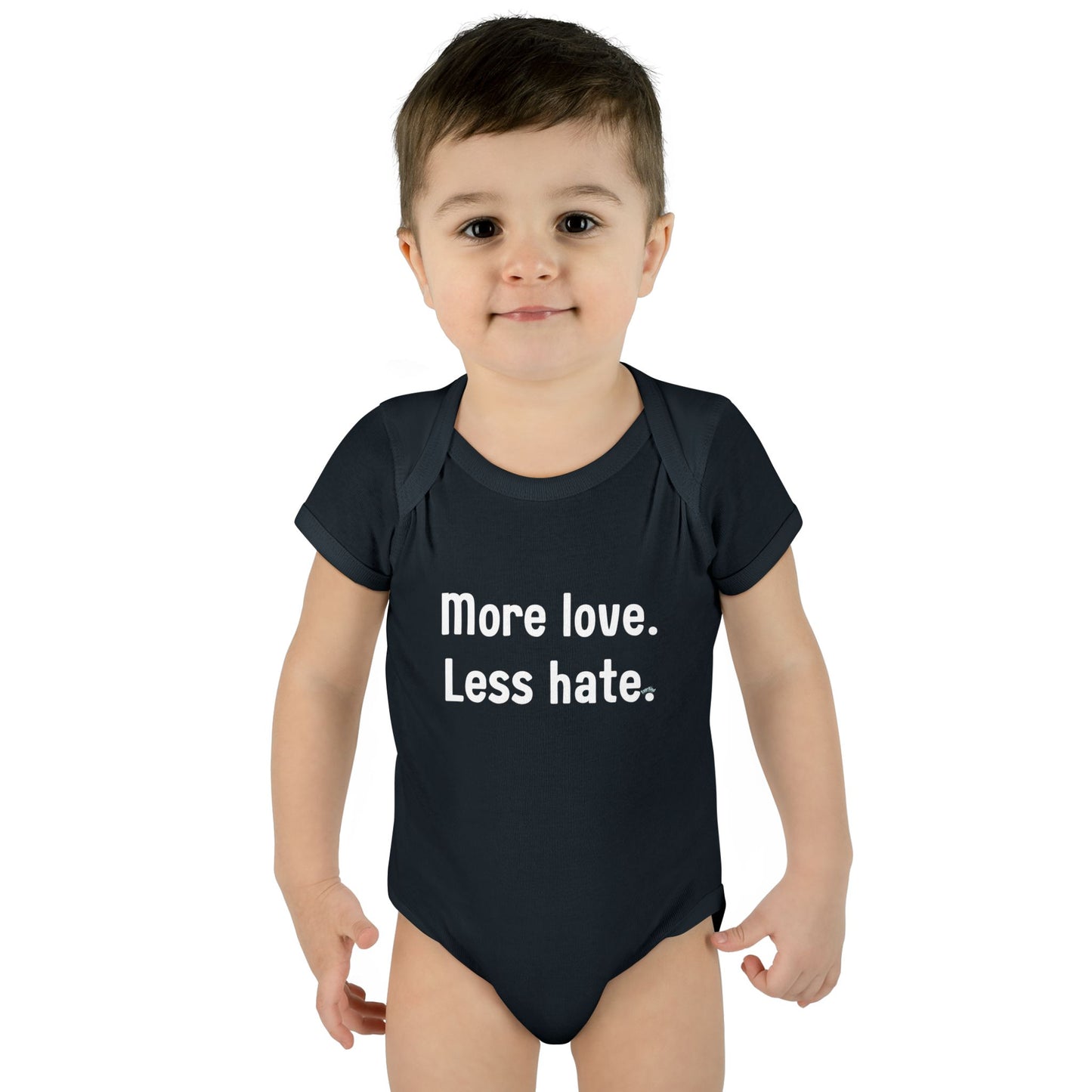 "More love. Less hate." – Baby Onesie, Positive Message Newborn Gift