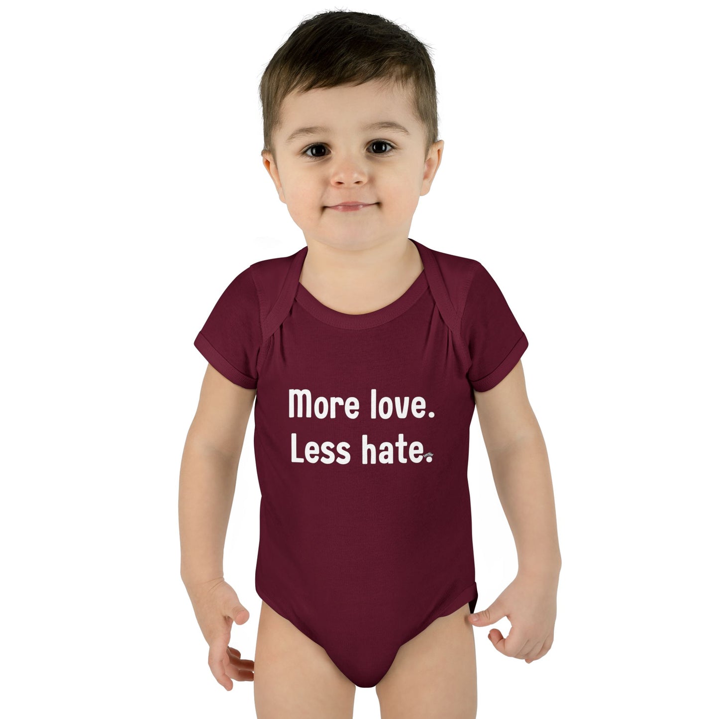 "More love. Less hate." – Baby Onesie, Positive Message Newborn Gift
