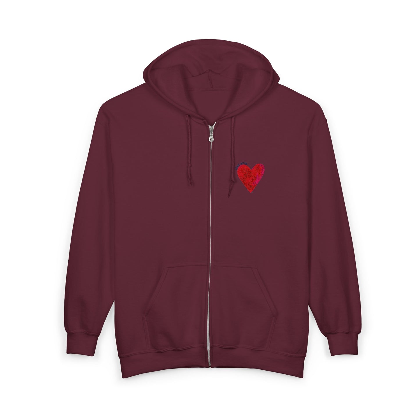 Lead with Love Heart Embroidered Full Zip Hoodie – Minimalist Heart Hoodie