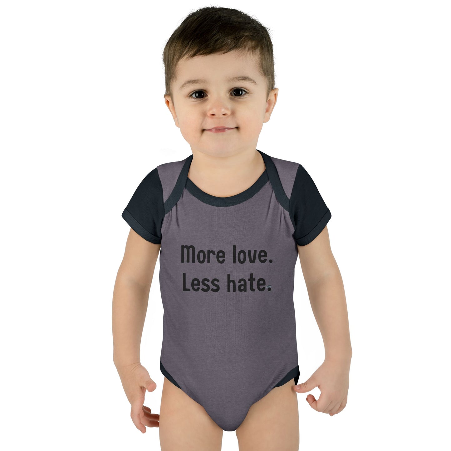 "More love. Less hate." – Baby Onesie, Positive Message Newborn Gift