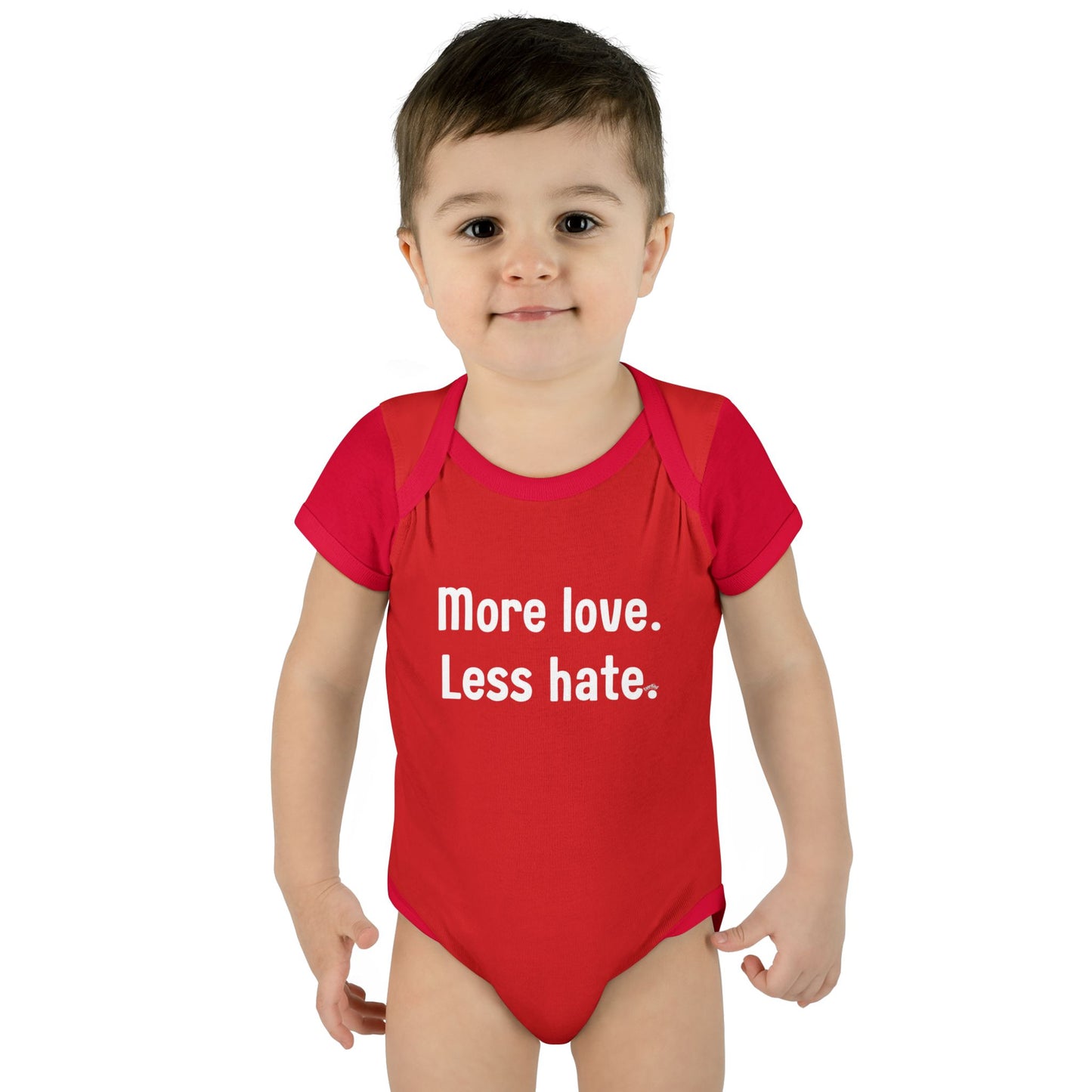 "More love. Less hate." – Baby Onesie, Positive Message Newborn Gift
