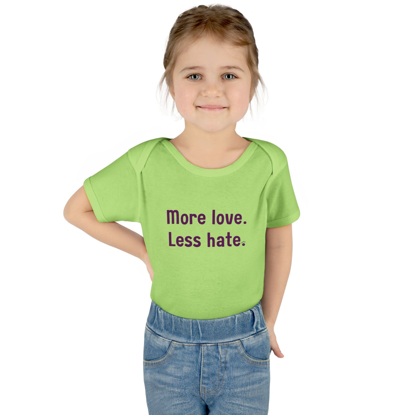 "More love. Less hate." – Baby Onesie, Positive Message Newborn Gift